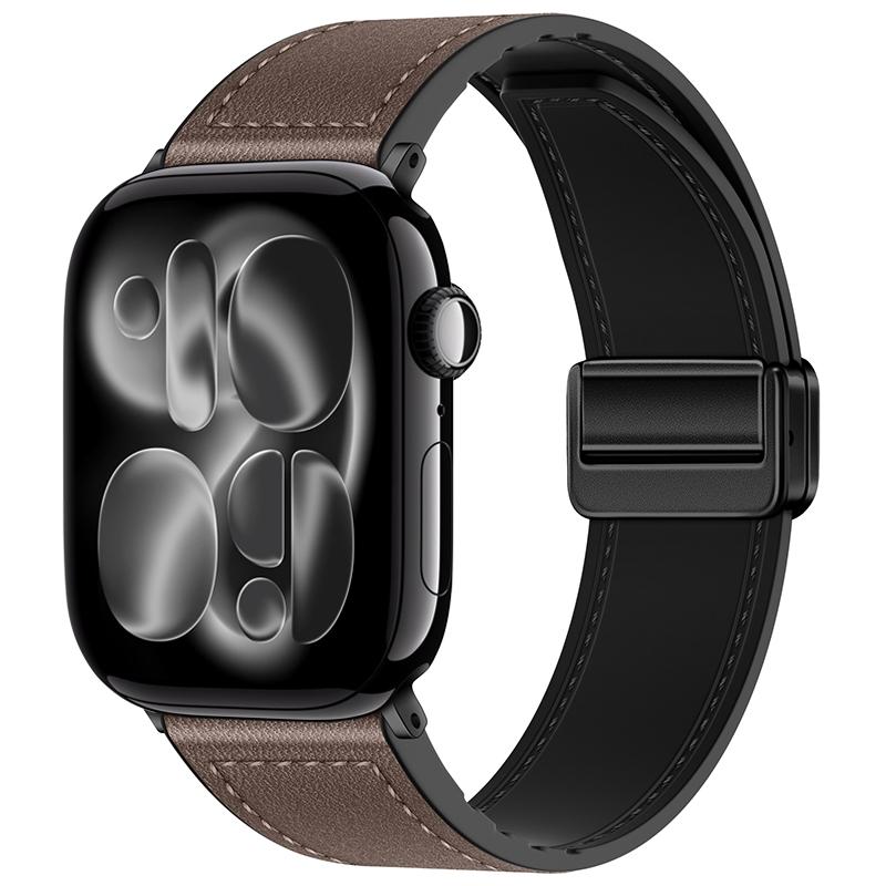 Silicone+Leather Strap for Apple Watch 11 10 42mm 46mm Ultra 3 49mm Magnetic Bracelet iWatch 9 8 7 6 5 SE3 45/41mm 40/44mm Band