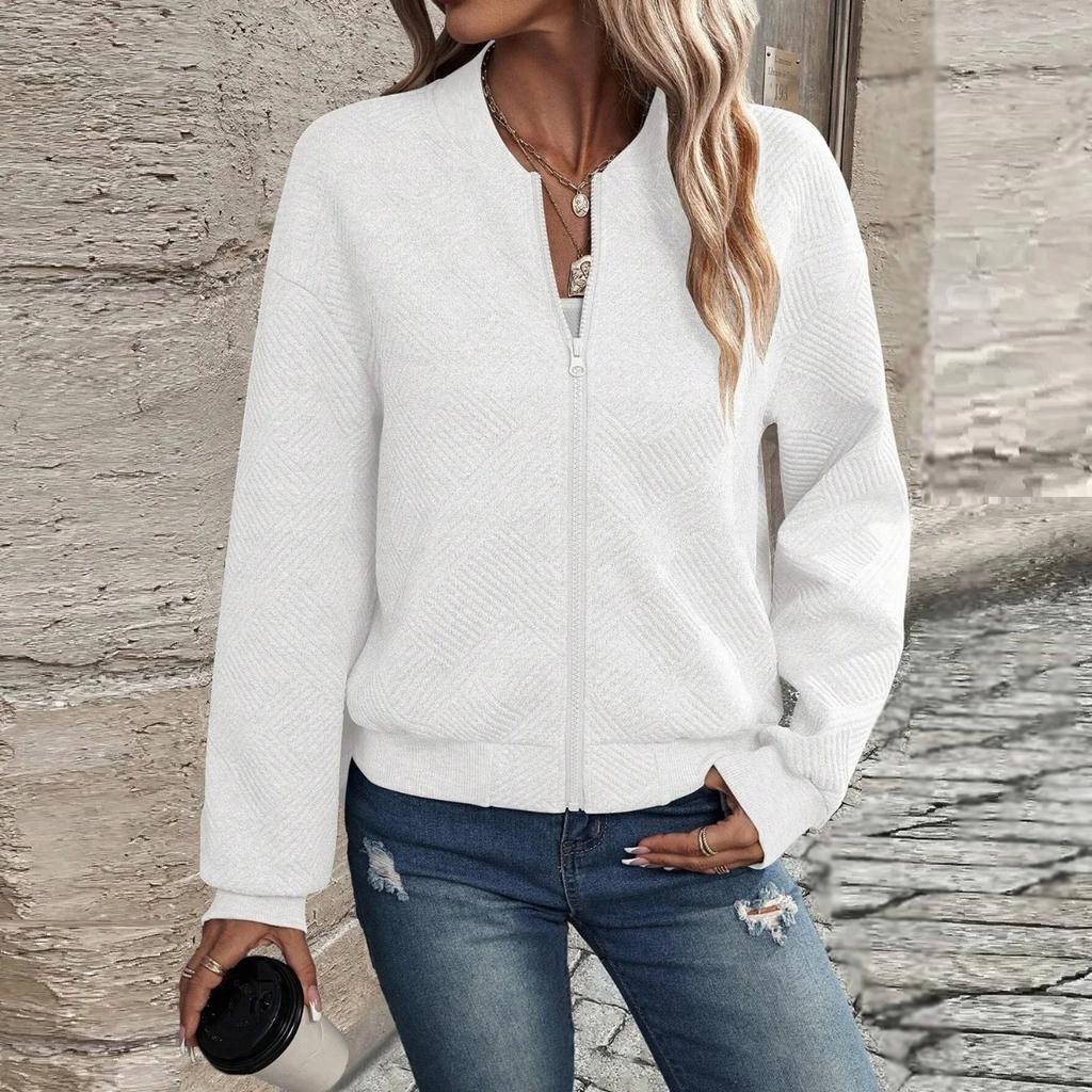 Women's Autumn and Winter New Solid Color Simple and Exquisite Zipper Jacket Baseball Collar Casual Jacket 5XL