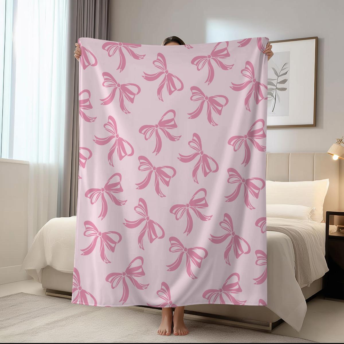 1pc y2k pink bow tie blanket, pink bow tie printed blanket, comfortable and soft nap envelope small cover blanket 75x90cm