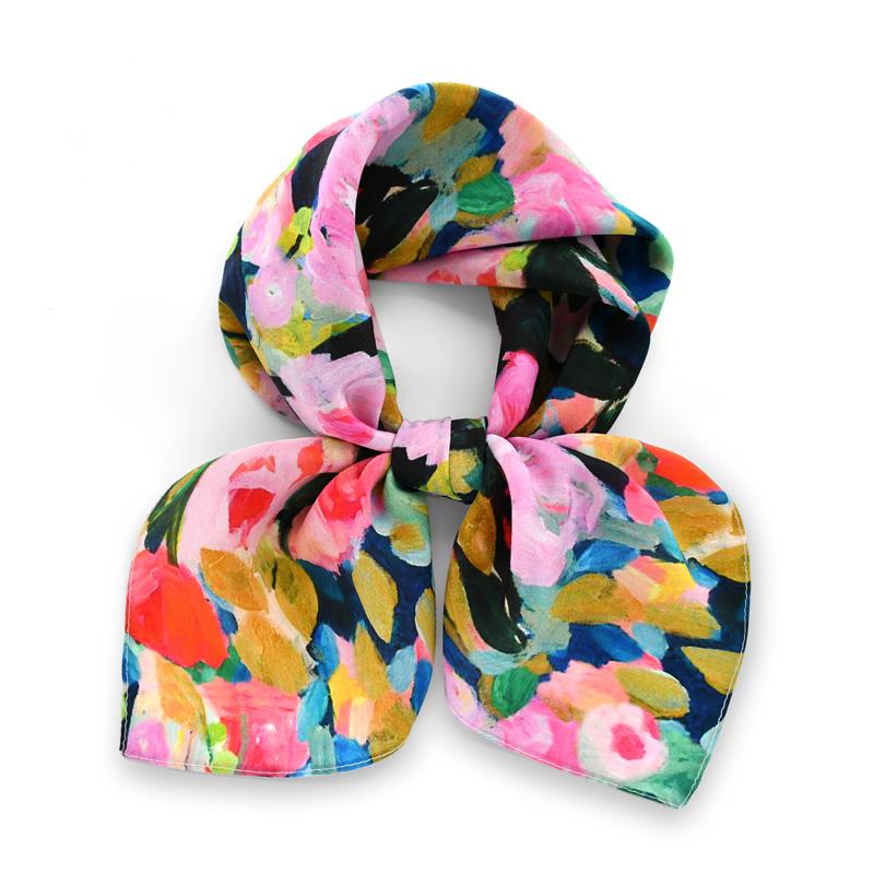 

Colorful flowers 100% natural silk scarf shawl wrap headband crepe de chine silk women tie kerchief luxury gifts 62X62CM