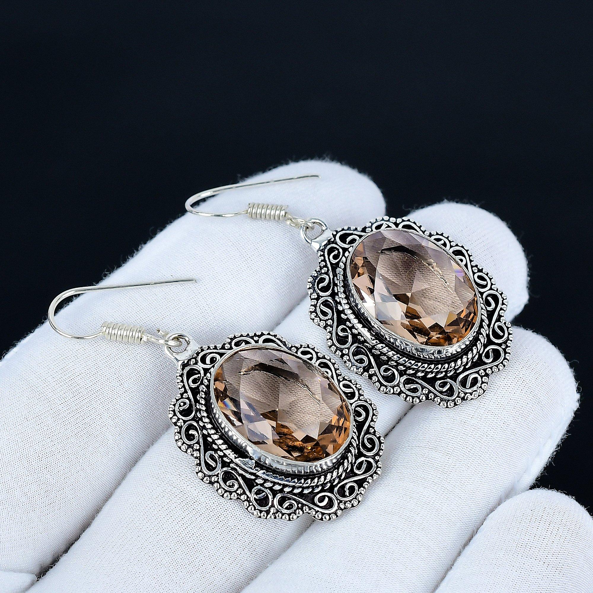 

Smoky Topaz Gemstone Earrings, 925 Sterling Silver Earrings, Silver Earrings For Gift, Smoky Topaz Dangle Drop Earrings For Valentine s Day Gifts 5 Cm