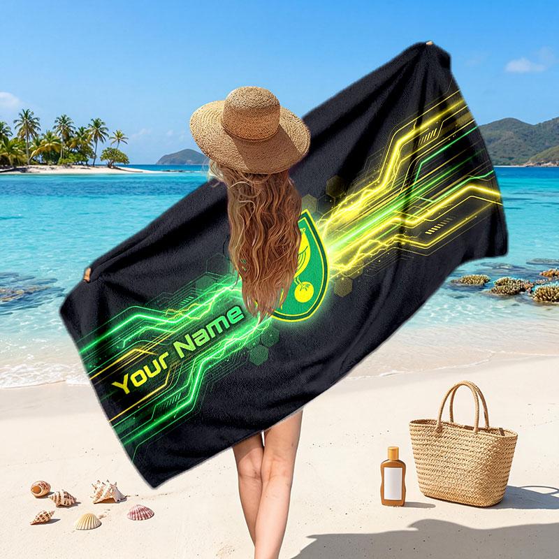 Norwich City Custom Beach Towel, Personalized Name Text Print, Football Logo Soft Quick‑Dry Towel Holiday Gift