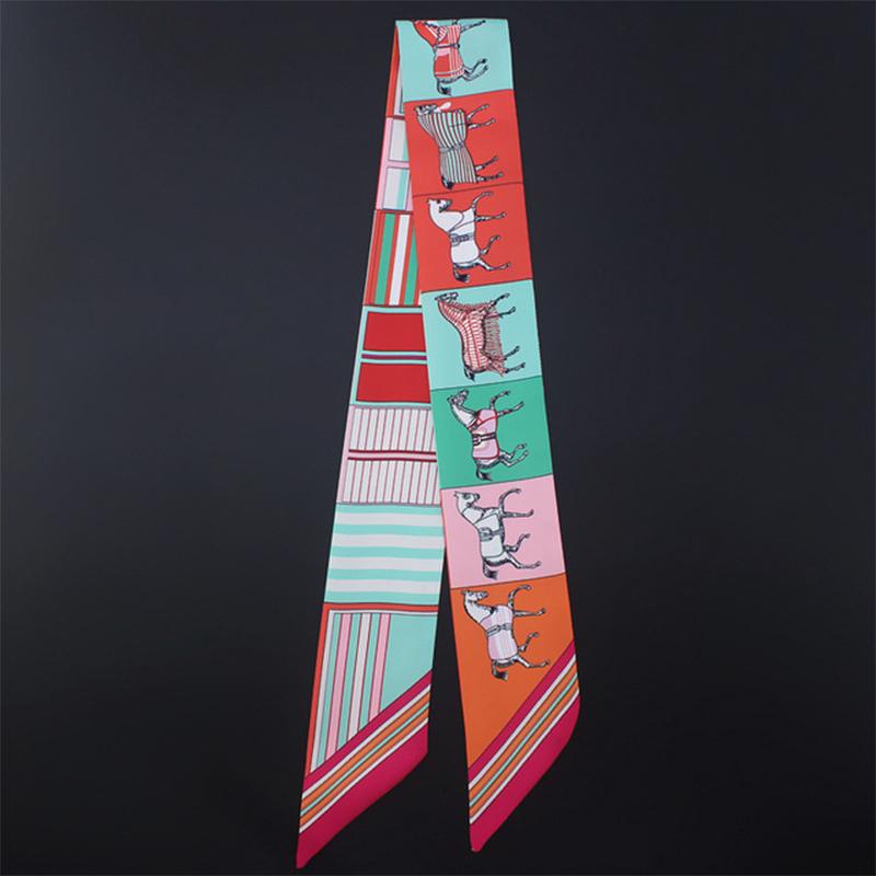 

Horse Pattern New Arrival Print Lady Silk Feeling Riband Scarves Bags Scarf Small Ribbon Hair Band Bandeaus Clothing Match бежевый