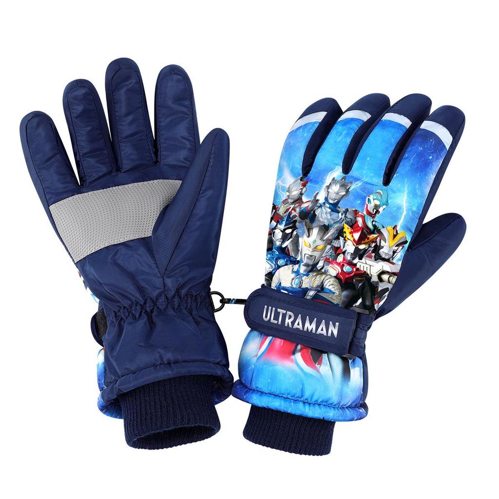 Ultraman Kids' Winter Ski Gloves: Warm, Waterproof, Velvet-Lined for Cold Protection