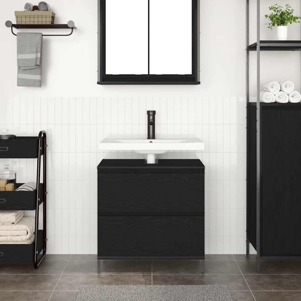 Black Oak Effect Bathroom Vanity Unit with Drawers