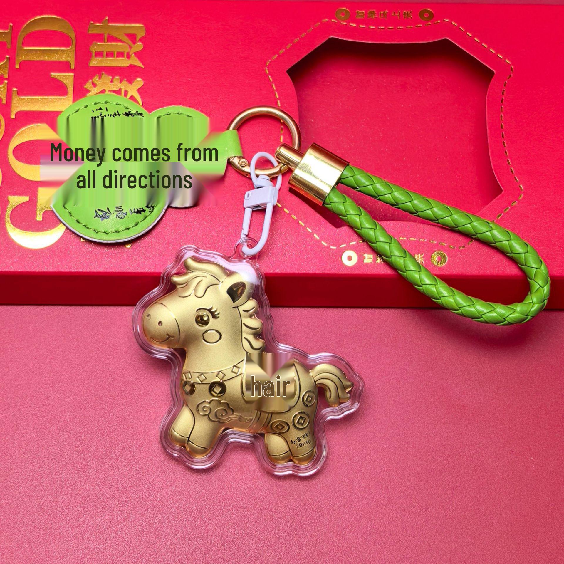 Year of the Horse 999 Pure Gold Money Keychain, Bag Pendant, Phone Lanyard, Festival Gift