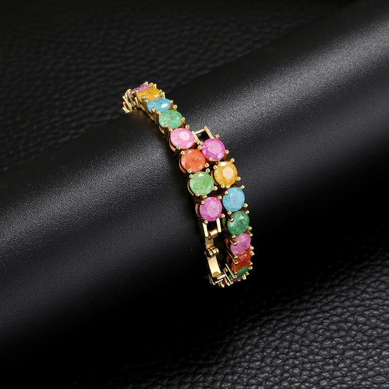 Colored Diamond Bracelet Bracelet Single Row Inlaid Colored Diamond Round Diamond Bracelet Copper Gold Plated Vl211