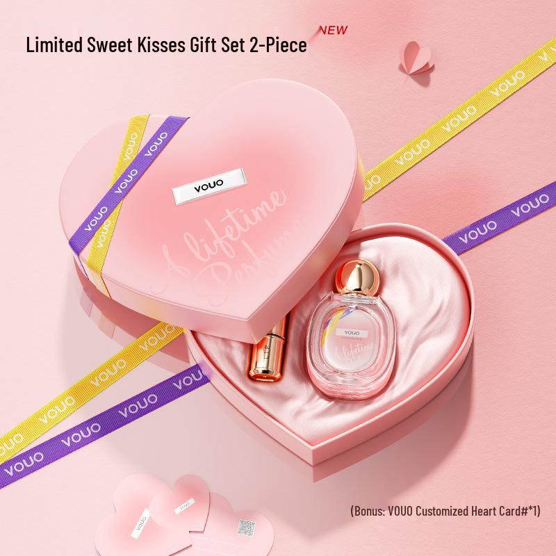 

Подарочная коробка «Сердце» от VOUO: Романтический набор для макияжа из трех предметов: парфюм и помада-кушон.