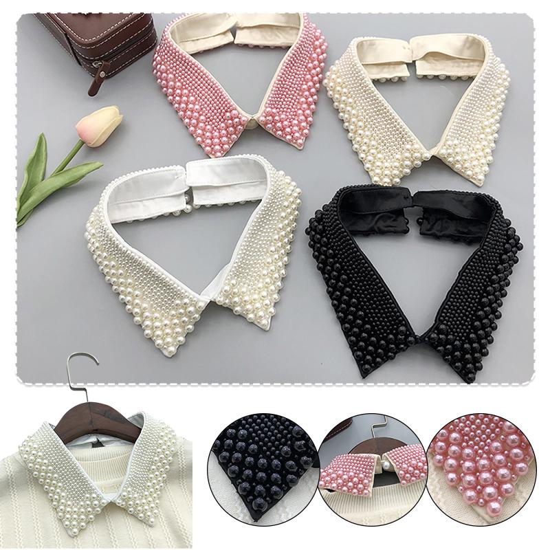 Women Pearl Fake Collar Retro Lace Beaded Collar Choker Necklace Party Bride Clothing Accessories Sweet Detachable False Collar