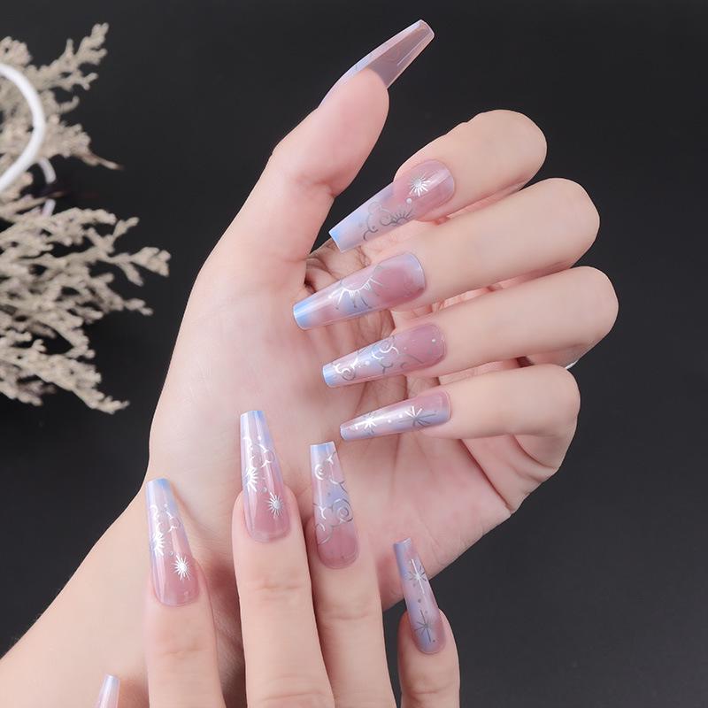 O2 Long Wearable Removable Nail Patches: Pointed Press-On False Nails for Nail Art