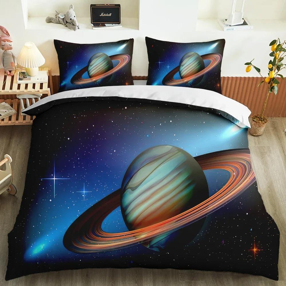 Galaxy Universe King Queen Duvet Cover Planet Outer Space Bedding Set Solar System Comforter Cover Sky Polyester Quilt Cover