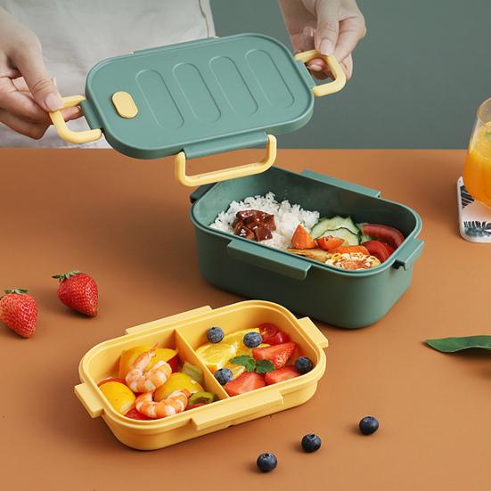 1000 ml Lunchbehälter, doppellagig, auslaufsicher, Kunststoff-Verriegelungsschnalle, Bento-Box, Haushaltsbedarf