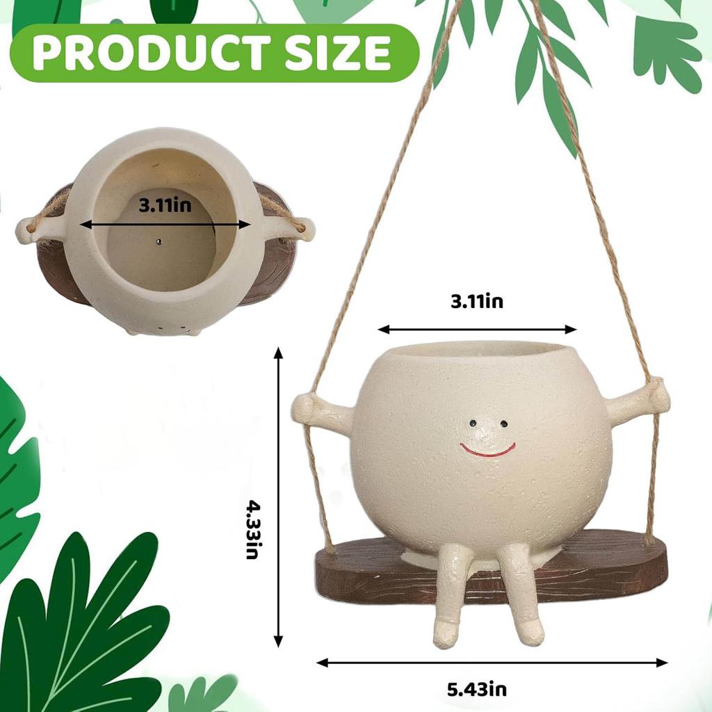 Resin Cartoon Swing Wall Hanging Flowerpot - Creative Head Planter for Home Garden Patio Decor, Multifunctional Outdoor Planters