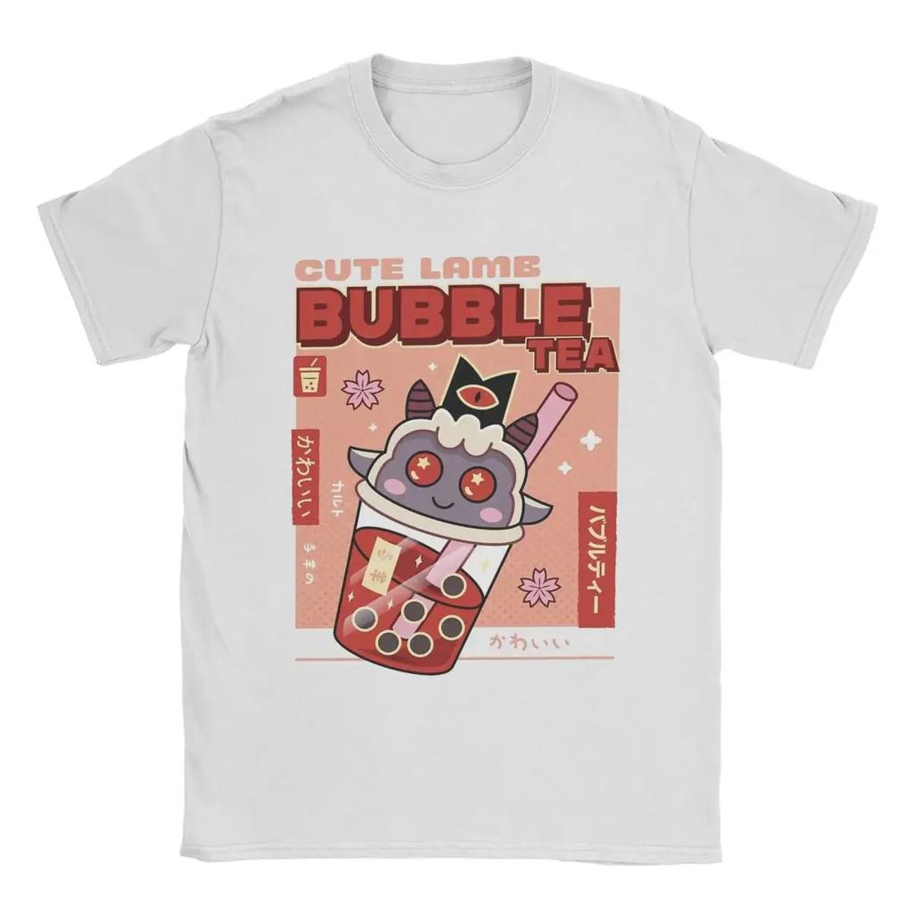 Casual Cute Lamb Bubble Tea Cult Of The Lamb TShirt Unisex O Neck 100 Cotton T Shirt Game Anime Tees Printing Clothes