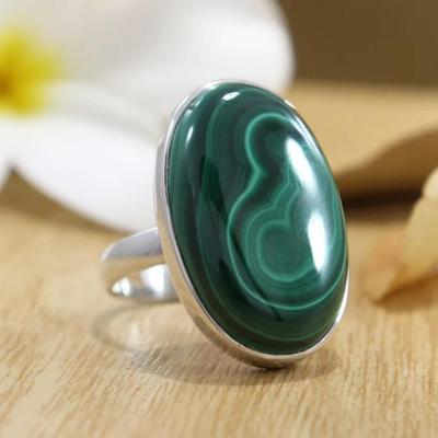 Malachite Big Oval Gemstone Ring, Handmade Ring, 925 Sterling Silver, Statement Ring, Unisex Ring, Bezel Ring, Bohemian Ring