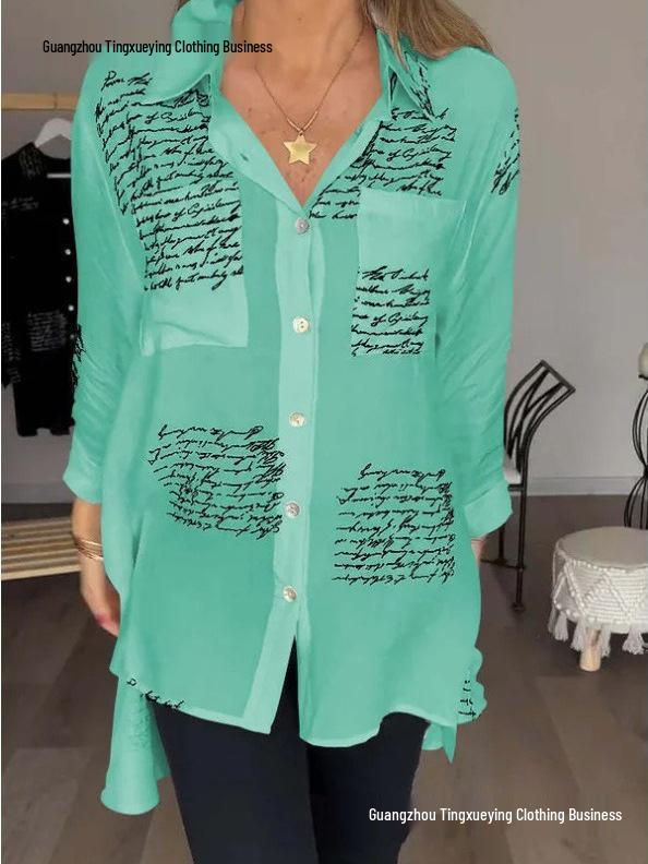 Women's European/American Printed Loose Swallowtail Commuting Shirt - Spring/Summer Collection