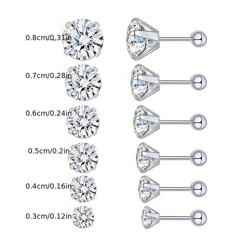 Titanium steel ball game zircon stud earrings 6 pairs set 3mm-8mm fashionable and elegant earrings