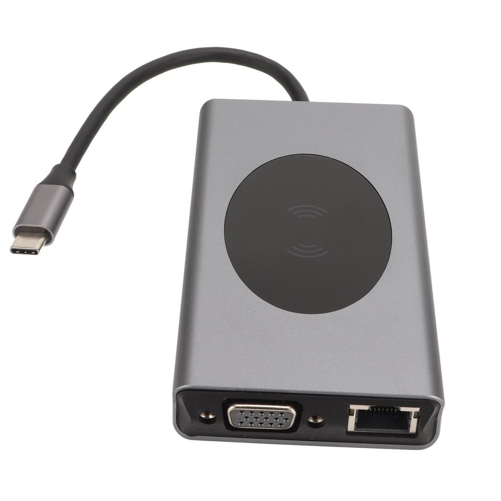 USB C Laptop Docking Station 14 in 1 Type C Hub Multiport Adapter 5 USB SD TF RJ45 PD AUDIO3.5 Dongle Grey