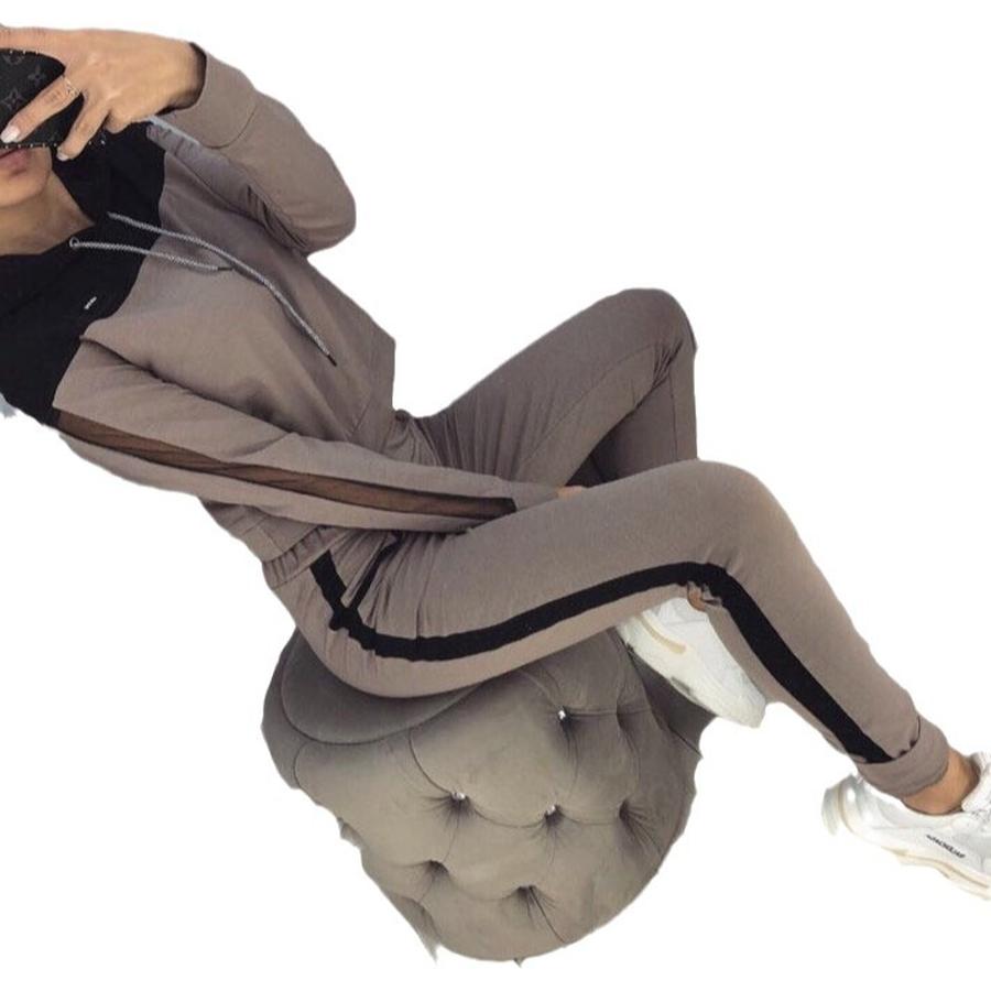 Hot Selling Autumn Women's Sweatshirt Set Mesh Patchwork Two Piece Outfit