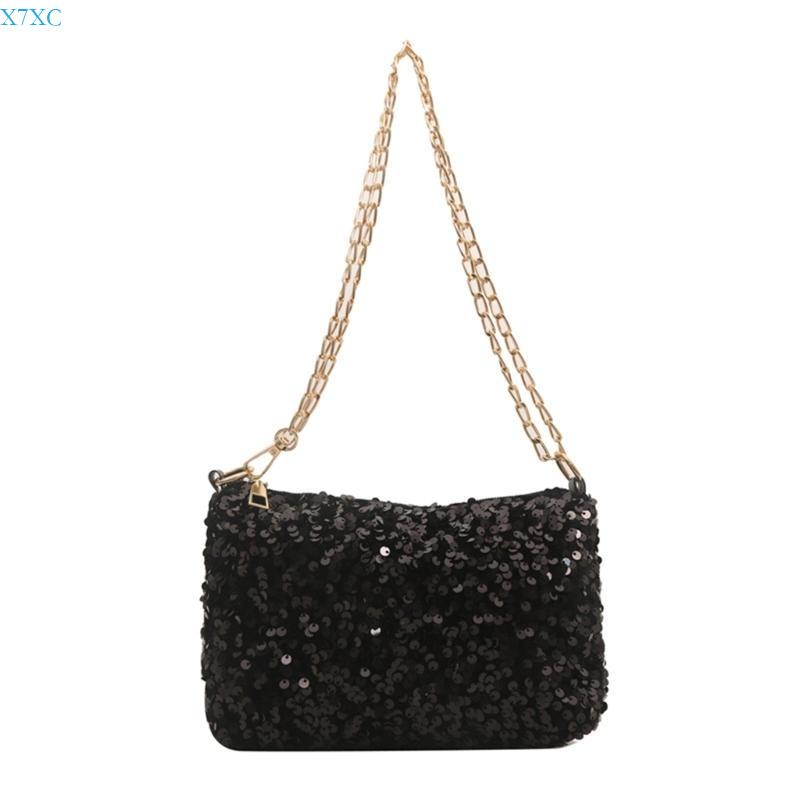 

X7XC Sequins Crossbody Bag for Women Chain Strap Shoulder Bag Small Messengers Bag чёрный