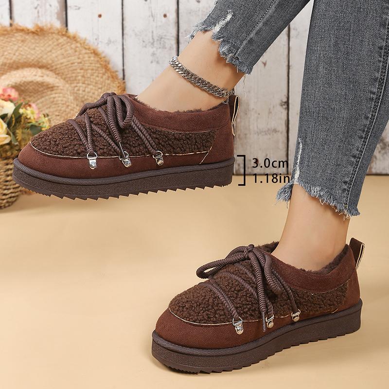 Winter Warm Cotton Lace Up Ankle Boots Women Thicken Plush Cotton Padded Snow Boots Thick Sole Non Slip Platform Casual Shoes