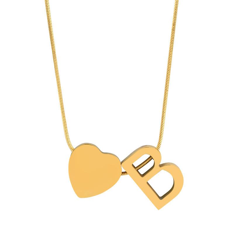 Elegante Colar com Pingente de Coração com Alfabeto Personalizado em Aço Inoxidável para Mulheres