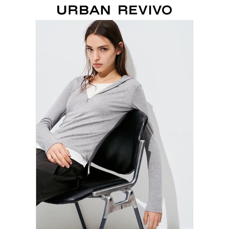 

UR 2025 Autumn Faux Two-Piece Hooded Zipper T-Shirt S