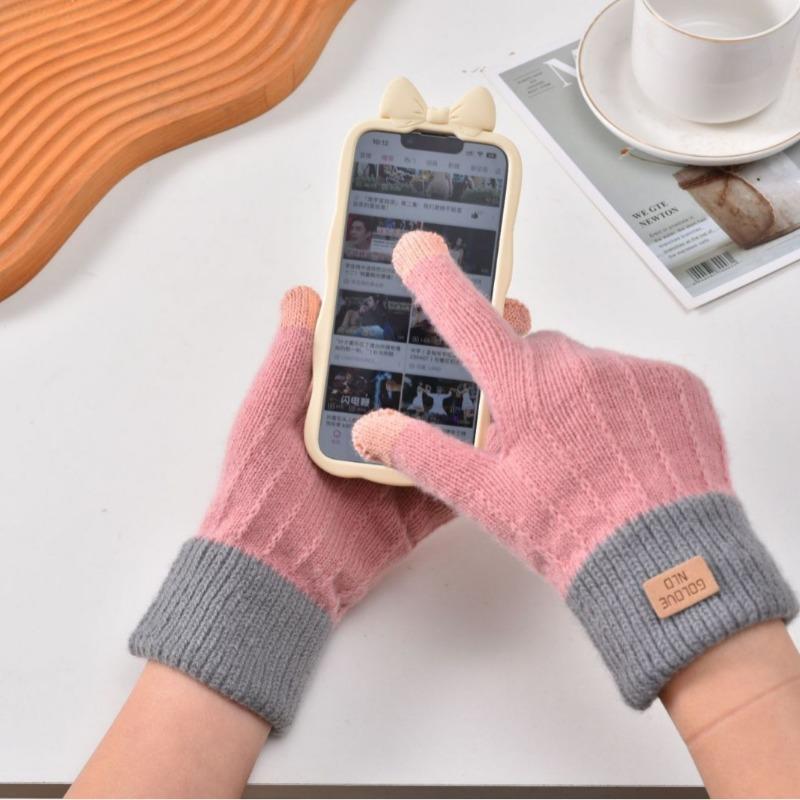 Winter thermal gloves knitted thermal wool jacquard leather standard imitation cashmere gloves jacquard game gloves