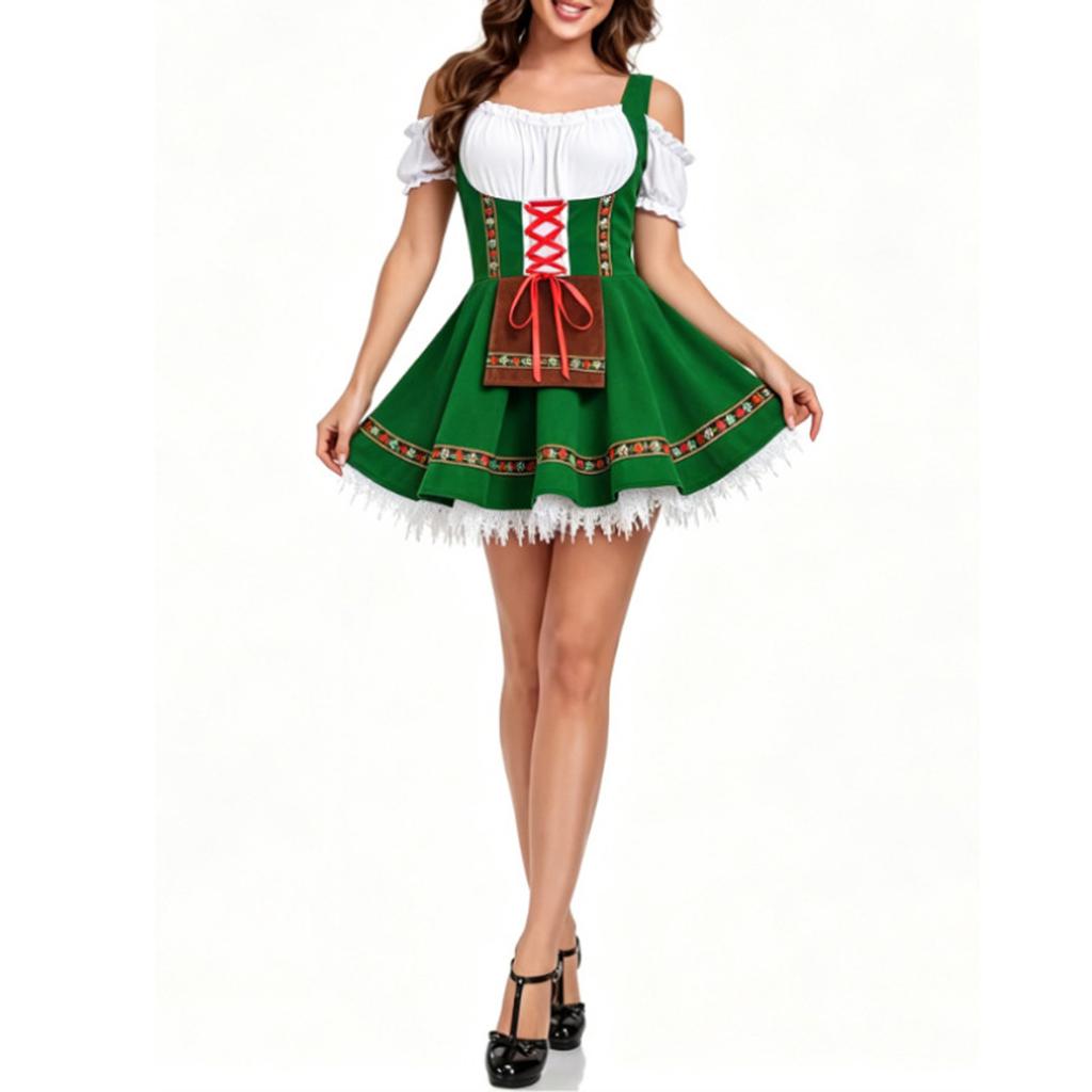 Women's Oktoberfest Maid Dress Costume Traditional Style Mini Dress with Off Shoulder Top Corset Detail and Flared Skirt for Festival