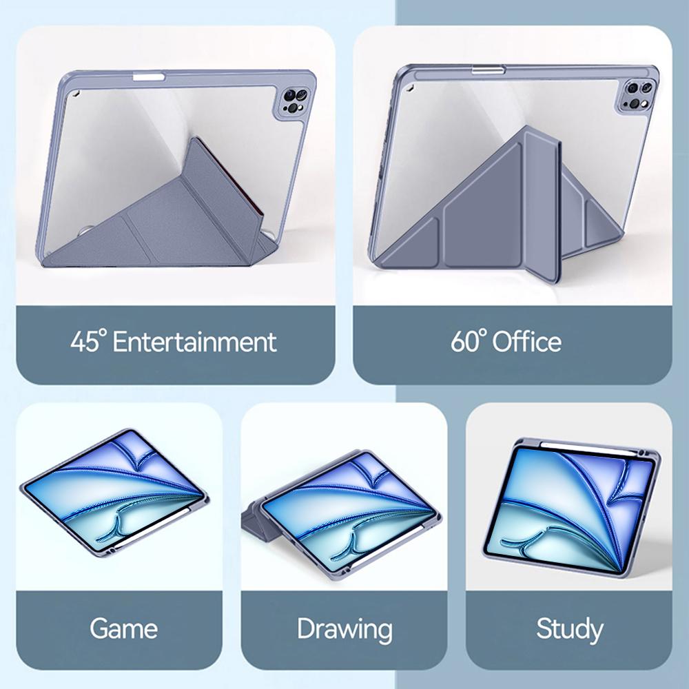 For iPad A19 12th 11th 10th Air 11/13 M2 M3 M4 Pro11/13 Air 4 5 Pro 11/12.9 10.2 7/8/9/10th Acrylic Clear Y-fold Stand Case