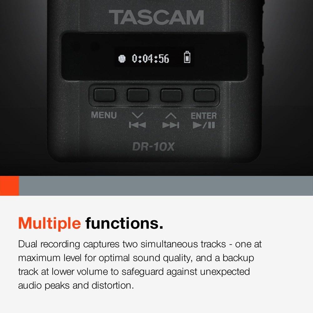 TASCAM DR-10X Plug-On Micro Linear PCM Digital Recorder XLR Microphone Compatible Black