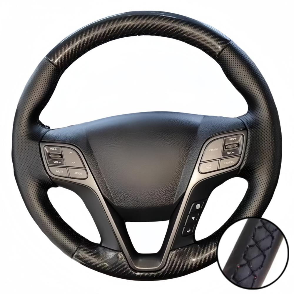 Hand Stitched Black Perforated Non-slip Carbon Fiber Leather 2013-2015 IX45 Steering Wheel Cover For Hyundai Santa Fe