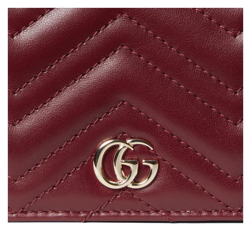 Gucci GG Marmont Marmont Gold Label Logo with Zipper Bi-fold Flap Quilted Leather Wallet Women's Burgundy