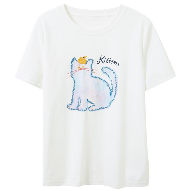 

Sancai Dreamy Cat Print Short Sleeve T-Shirt XL