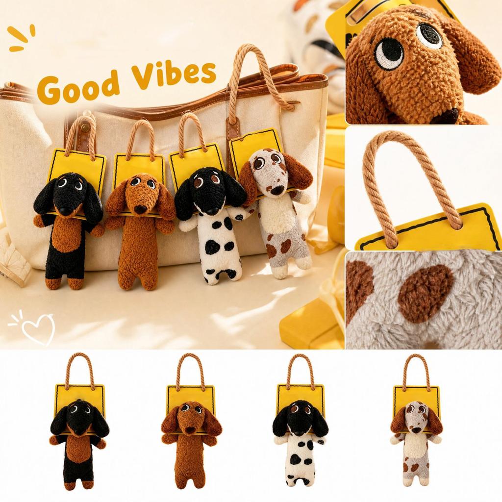 Cute Funny Plush Keychain - Working Dog Bag Charm Pendant with Lanyard for Backpacks and Purses
