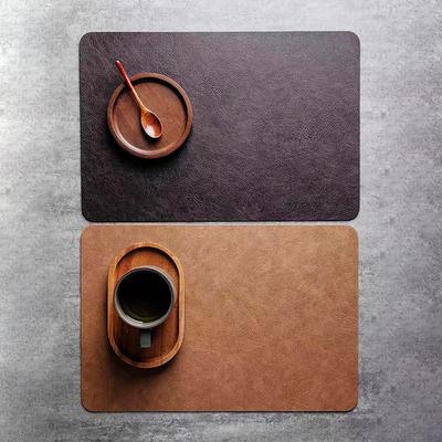 Inmos 4PC Cowhide-style Waterproof and Oil-resistant Faux Leather Table Mat Double-sided Rectangular Placemat Wash-free Design