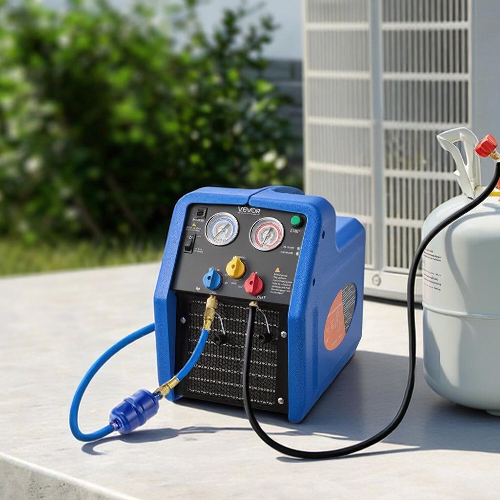 Portable Refrigerant Recovery Machine, 3/4 HP 220V 50Hz Single Cylinder AC Recovery Machine for Liquid Vapor Refrigerant, 1450 RPM Recycling Unit HVAC