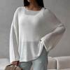 Yousheng Women Knitting Tops Round Neck Long Sleeve Sweater Tops Loose Fit Solid Color Autumn Pullover Tops Knitwear