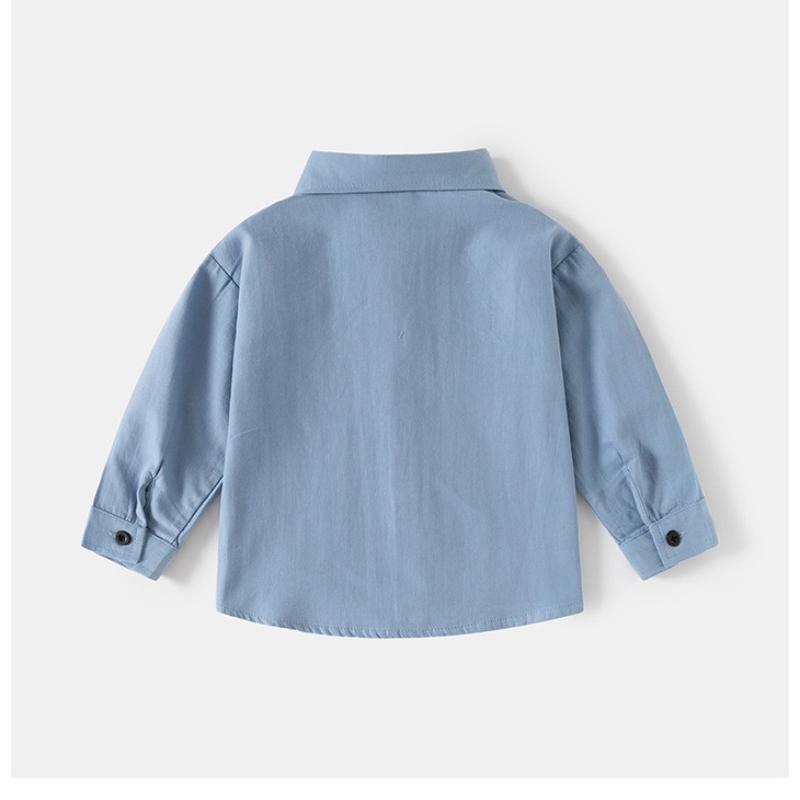 Kinder Langarmhemd 2025 Herbst Jungen Revers einfarbig besticktes Hemd Baby Oberteil trendige Kinderbekleidung
