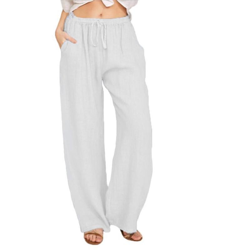 2026 New Solid Color Casual Cotton-Linen Pants for Women, Loose Fit, Versatile, with Drawstring