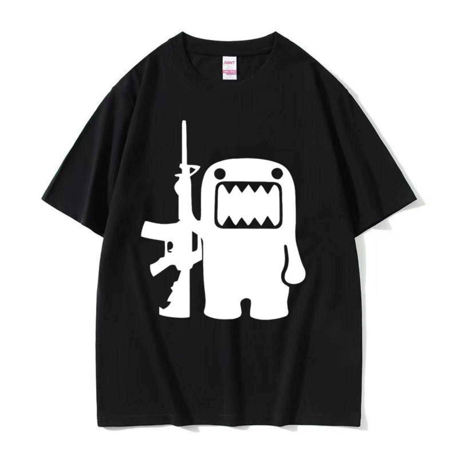 

Смешная футболка с графическим принтом Domo Kun AK47 в ретро-стиле для мужчин, с круглым вырезом, высококачественная модная футболка, мужская, 100% хлопок, оверсайз футболки, стритвир S чёрный