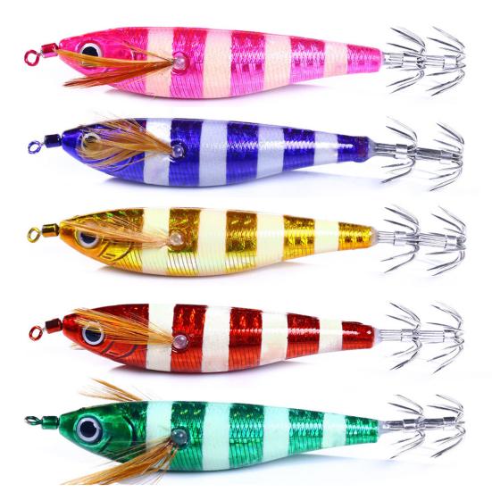 Fishing Lure with 2 Hooks 10.5cm/9.5g Simulation Wood Shrimps Squid Hook Jigging Fishing