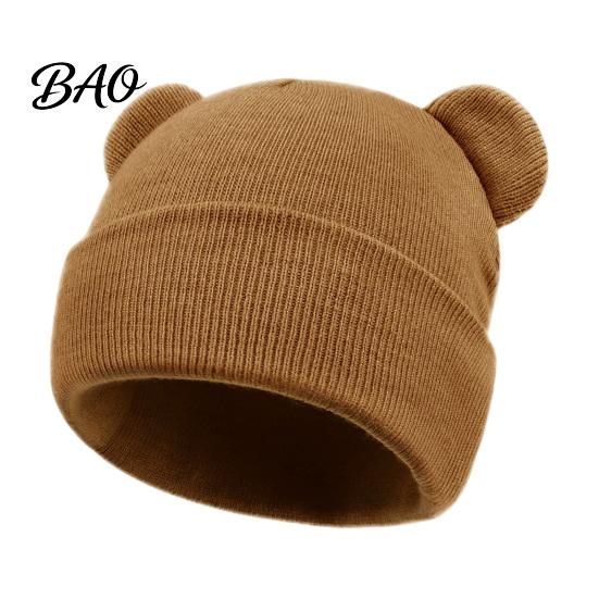 Infant Knitted Hat Baby Winter Hat, Cute Bear Ears Cozy Knit Soft Ear Warm Skull Cap for Newborn Toddler Boys Girls, 0-36 Months Windproof Head Wrap