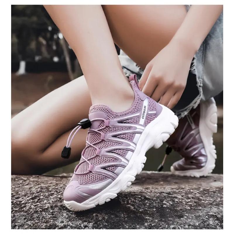 Women's Outdoor Mesh Sneakers Quick-Lace Breathable Non-slip Lightweight Casual Sports Shoes