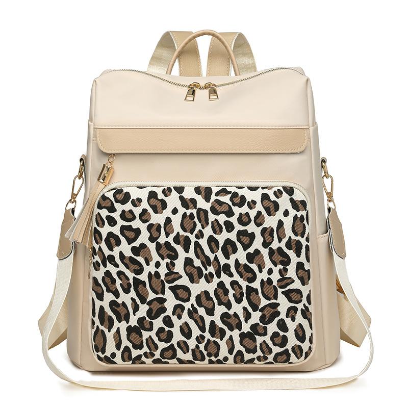 

Винтажный рюкзак с леопардовым принтом и прострочкой, многофункциональная сумка через плечо, рюкзак для студентов большой вместимости бежевый