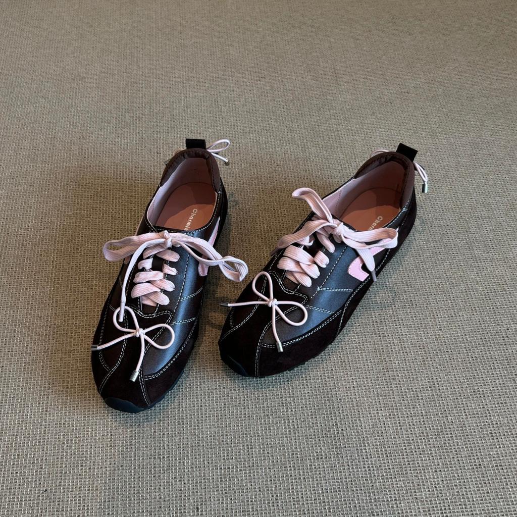 Blue Cabinet~ French Retro Style Fashion Round Head German Training Shoes Women's Niche Forrest Gump Sports Shoes Versatile Inner Height-increasing