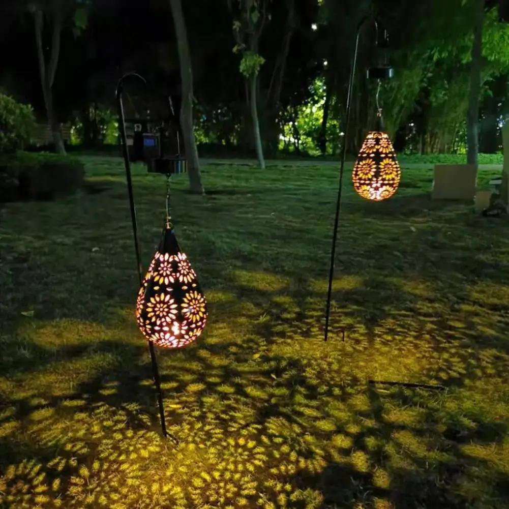 Solar Powered Outdoor Lantern Waterproof Light Hollowed-out Iron Art Solar Powered Decorative Projection Light Lamp for Yard
