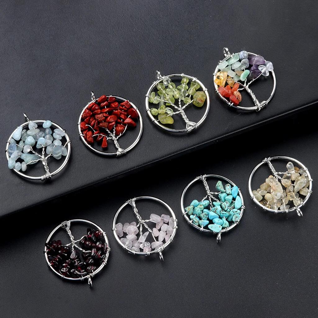 1Pcs Tree Of Life Pendant Natural Stone Winding Gravel Pendant For Jewelry Making DIY Necklace Accessory Size 30x30mm