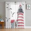 Sea Beach Lighthouse Starfish Seagull Sheer Window Curtains For Living Room Bedroom Modern Tulle Curtains Fabric Drapes
