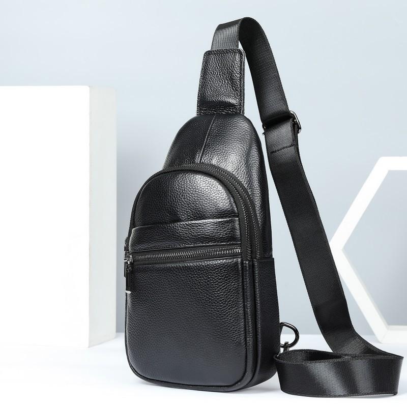 Men's Bag Chest Leather Trendy Shoulder Top Layer Cowhide Crossbody Soft Backpack Casual